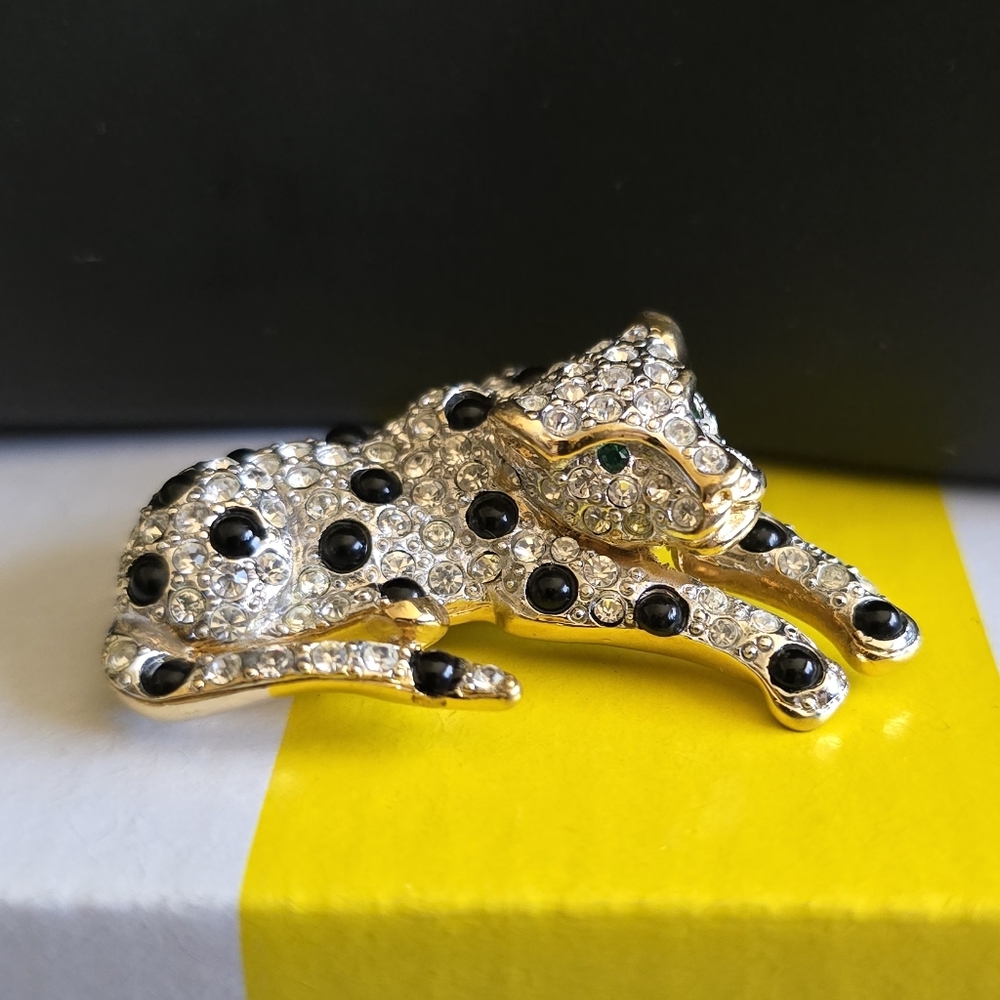 Carolee Vintage Gold and Black Leopard Brooch